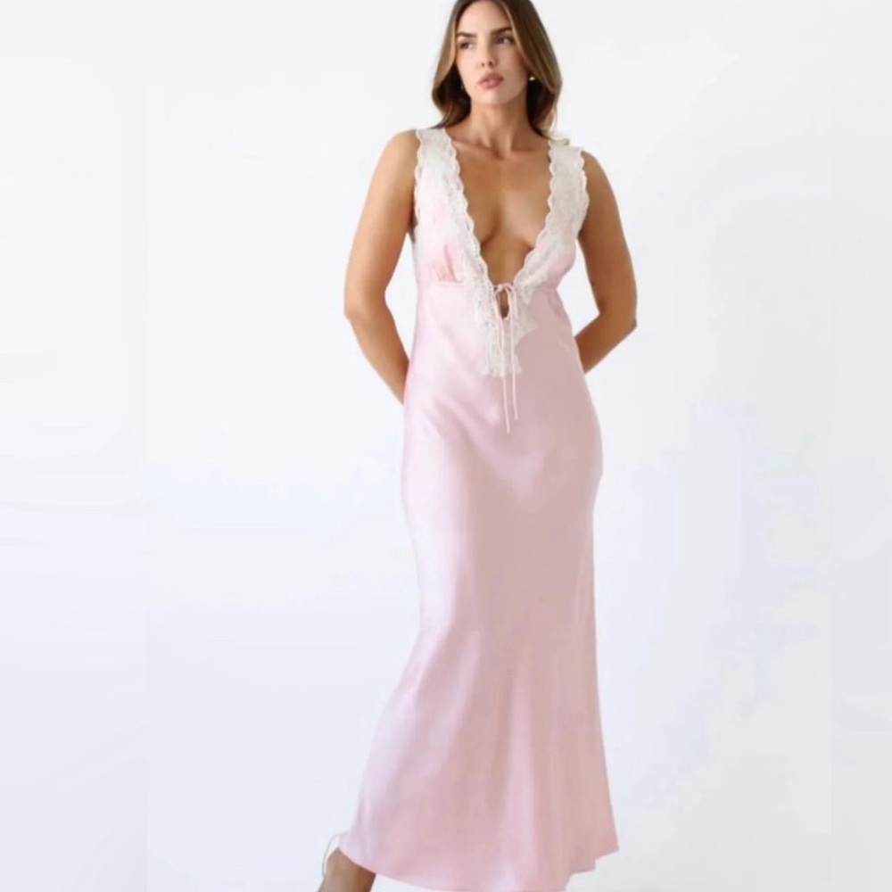 Rumored Pink and White Lace Chemise